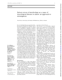 Inborn Errors of Metabolism As a Cause of Neurological Disease in Adults: an Approach to Investigation