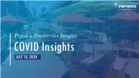 Pepsico Foodservice Insights COVID Insights JULY 10, 2020 After Weeks of Confinement and Cocooning, the Country Is GRAPPLING with How to Move Toward a “New Normal”