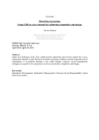 Using CSR As a Key Element for Achieving Competitive Advantage