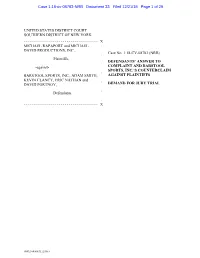 X MICHAEL RAPAPORT and MICHAEL : DAVID PRODUCTIONS, INC., Case No