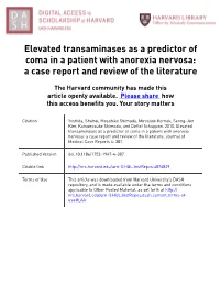 Elevated Transaminases As a Predictor of Coma in a Patient with Anorexia Nervosa: a Case Report and Review of the Literature