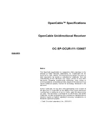 Opencable™ Specifications Opencable Unidirectional Receiver