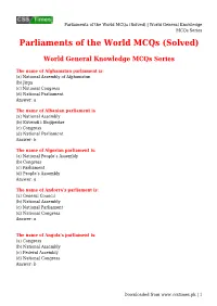 Parliaments of the World Mcqs (Solved) | World General Knowledge Mcqs Series Parliaments of the World Mcqs (Solved)