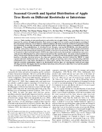 Seasonal Growth and Spatial Distribution of Apple Tree Roots on Different Rootstocks Or Interstems