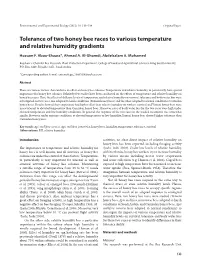 Tolerance of Two Honey Bee Races to Various Temperature and Relative Humidity Gradients