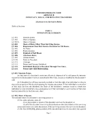 Uniform Probate Code Article Ii Intestacy, Wills, and Donative Transfers