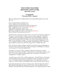 WISCONSIN CRAYFISH IDENTIFICATION GUIDE April 2019 Version