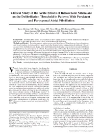 Clinical Study of the Acute Effects of Intravenous Nifekalant on the Deﬁbrillation Threshold in Patients with Persistent and Paroxysmal Atrial Fibrillation