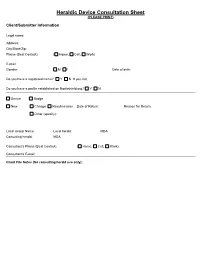 Heraldic Device Consultation Sheet (PLEASE PRINT)