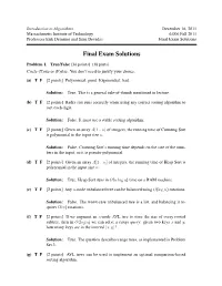6.006 Introduction to Algorithms, Fall 2011 Final Exam Solutions