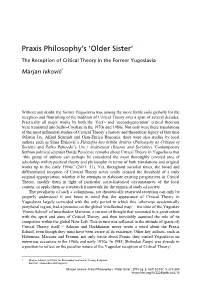 The Reception of Critical Theory in the Former Yugoslavia