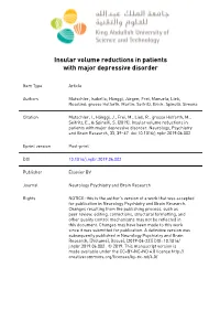 Insular Volume Reductions in Patients with Major Depressive Disorder