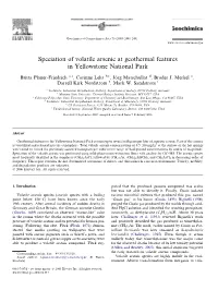 Speciation of Volatile Arsenic at Geothermal Features in Yellowstone National Park