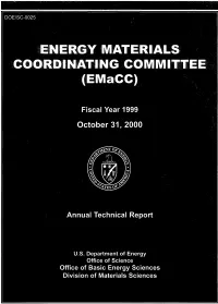 FY 1999 Budget Summary for DOE Materials Activities