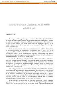 Overview of Canadian Agricultural Policy Systems