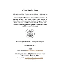 Papers of Clare Boothe Luce [Finding Aid]. Library of Congress. [PDF