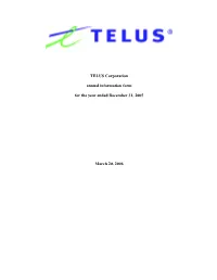 TELUS Corporation Annual Information Form for the Year Ended