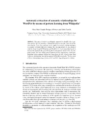 Automatic Extraction of Semantic Relationships for Wordnet by Means of Pattern Learning from Wikipedia?