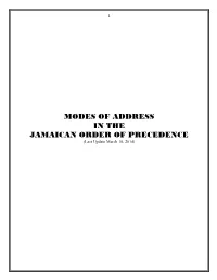 MODES of ADDRESS in the JAMAICAN ORDER of PRECEDENCE (Last Update March 10, 2014)