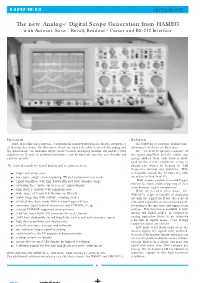 The New Analog-/ Digital Scope Generation from HAMEG with Autoset, Save / Recall, Readout / Cursor and RS-232 Interface