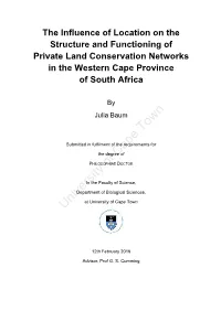 The Influence of Location on the Structure and Functioning of Private Land Conservation Networks in the Western Cape Province of South Africa