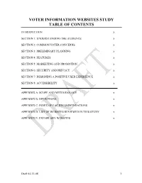 Voter Information Websites Study Table of Contents