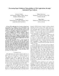 Preventing Input Validation Vulnerabilities in Web Applications Through Automated Type Analysis