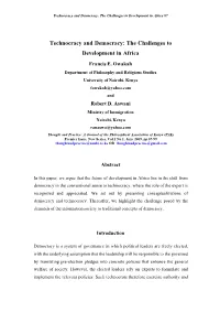 Technocracy and Democracy: the Challenges to Development in Africa 87