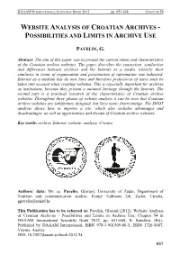Website Analysis of Croatian Archives - Possibilities and Limits in Archive Use