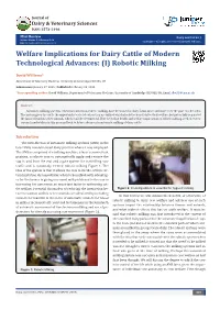 Welfare Implications for Dairy Cattle of Modern Technological Advances: (I) Robotic Milking