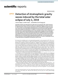 Detection of Stratospheric Gravity Waves Induced by the Total Solar Eclipse of July 2, 2019 Thomas Colligan1, Jennifer Fowler2*, Jaxen Godfrey3 & Carl Spangrude1