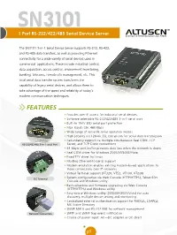FEATURES 1 Port RS-232/422/485 Serial Device Server
