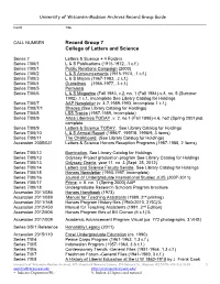 Record Group 7 College of Letters and Science
