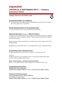 Amendment Sheet THEATRICAL & PERFORMING ARTS 1