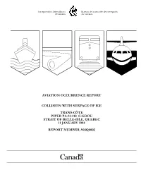 Aviation Occurrence Report Collision with Surface of Ice Trans-Côte Piper PA-31-310 C-GDOU Strait of Belle-Isle, Quebec 11 January 1994 Report Number A94Q0002