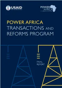 Power Africa Transactions and Reforms Program: Final Report