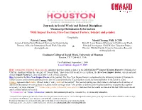 Journals in Social Work and Related Disciplines Manuscript Submission Information with Impact Factors, Five-Year Impact Factors, H-Index and G-Index