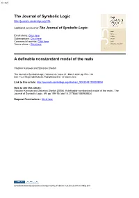 The Journal of Symbolic Logic a Definable Nonstandard Model of the Reals