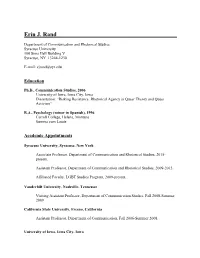 Erin Rand's Curriculum Vitae