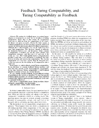Feedback Turing Computability, and Turing Computability As Feedback