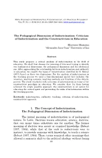 The Pedagogical Dimension of Indoctrination: Criticism of Indoctrination and the Constructivism in Education