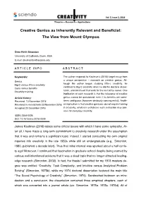 Creative Genius As Inherently Relevant and Beneficial: the View from Mount Olympus