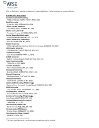 University a List of Australian Research Institutions1 Is Detailed Below