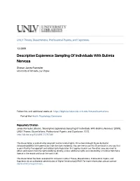 Descriptive Expierence Sampling of Individuals with Bulimia Nervosa