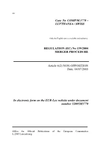 Case No COMP/M.3770 - LUFTHANSA / SWISS