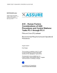 Human Factors Considerations of UAS Procedures and Control Stations: Tasks PC-1 Through PC-3 Pilot and Crew (PC) Subtask