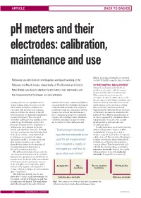 Ph Meters and Their Electrodes: Calibration, Maintenance and Use