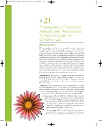 Propagation of Selected Annuals and Herbaceous Perennials Used As Ornamentals