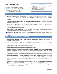 Dr Sajida Zaki As Principal Investigator Research Project Under National Research Programme for Universities- HEC in 2016 (Ref No