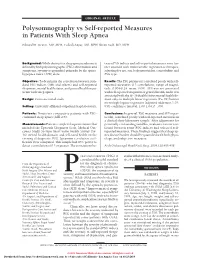 Polysomnography Vs Self-Reported Measures in Patients with Sleep Apnea